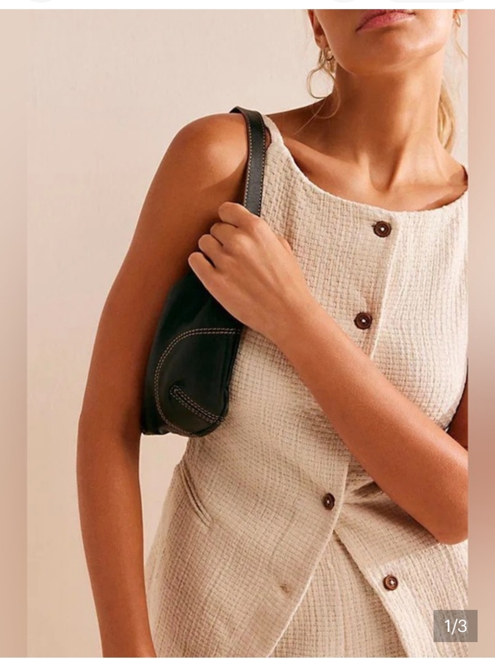 Free People Coastal Classy Button-Front Vest Top - Cream
